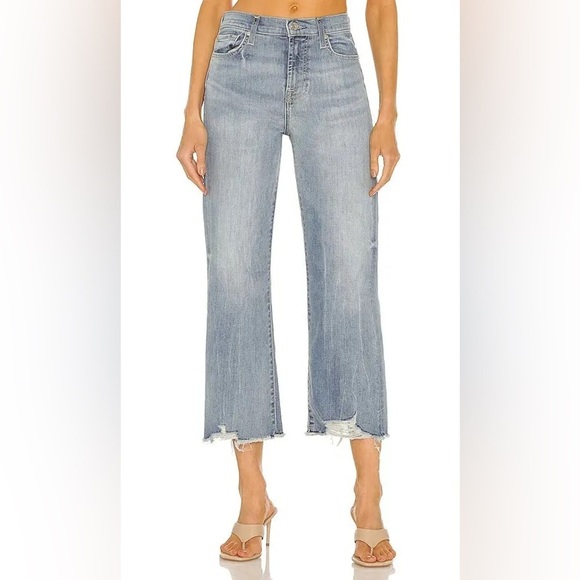 7 For All Mankind Denim - 7 for all mankind light wash high rise cropped distressed stretch denim jeans
